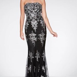 *never worn* Black & Silver Strapless Maxi Dress